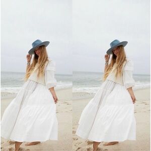 Free People Warm Hearts Maxi Dress White Tiered with Puff Sleeves